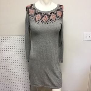 Gray Boden knit sweater dress embellished neck
